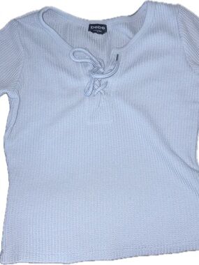 Bebe Light Blue Lace-Up Knit Top